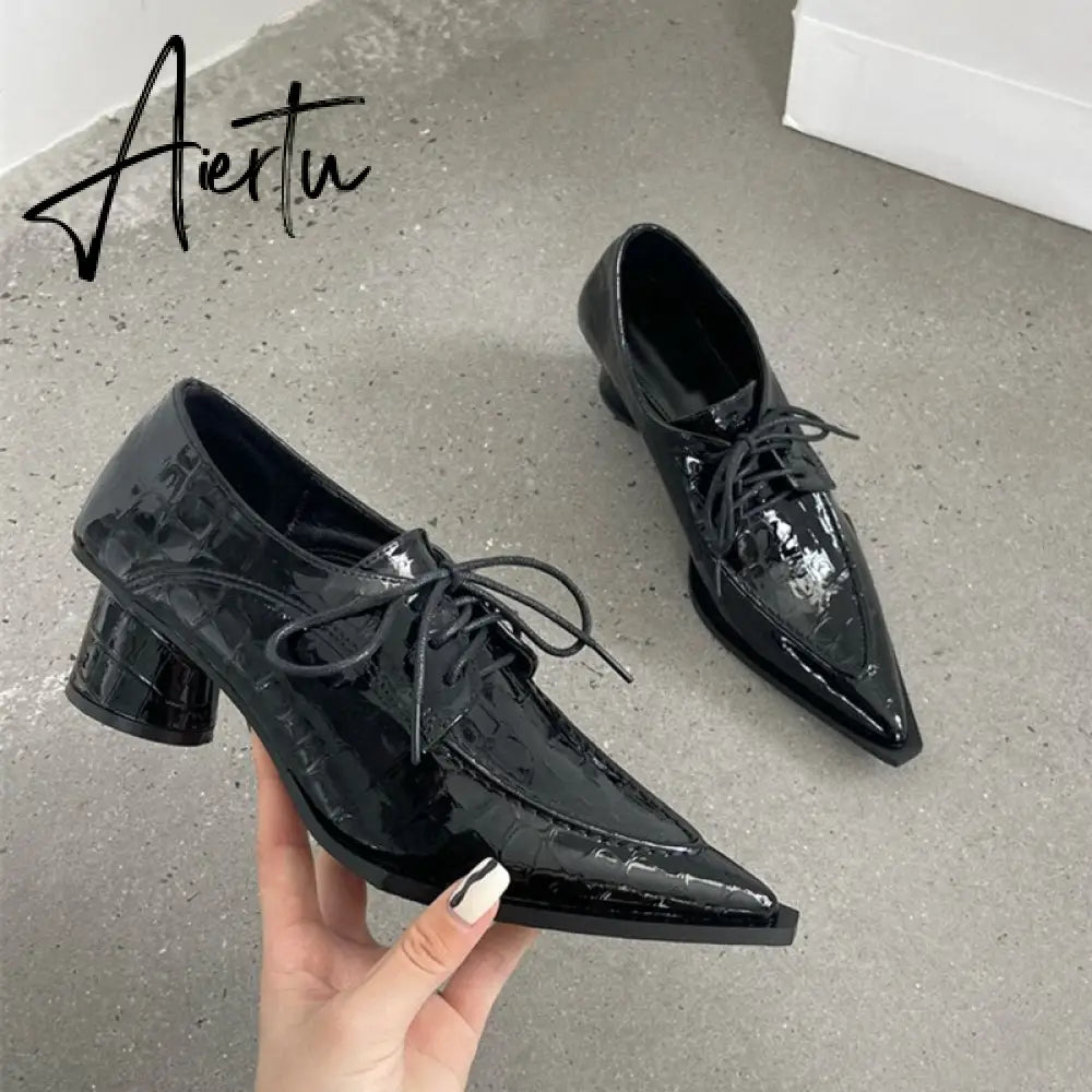 Aiertu New Brand Women Pumps Fashion Low Round Heel Ladies Slingback Pointed Toe Slip On Oxford Shoes Casual Office Shoe Aiertu