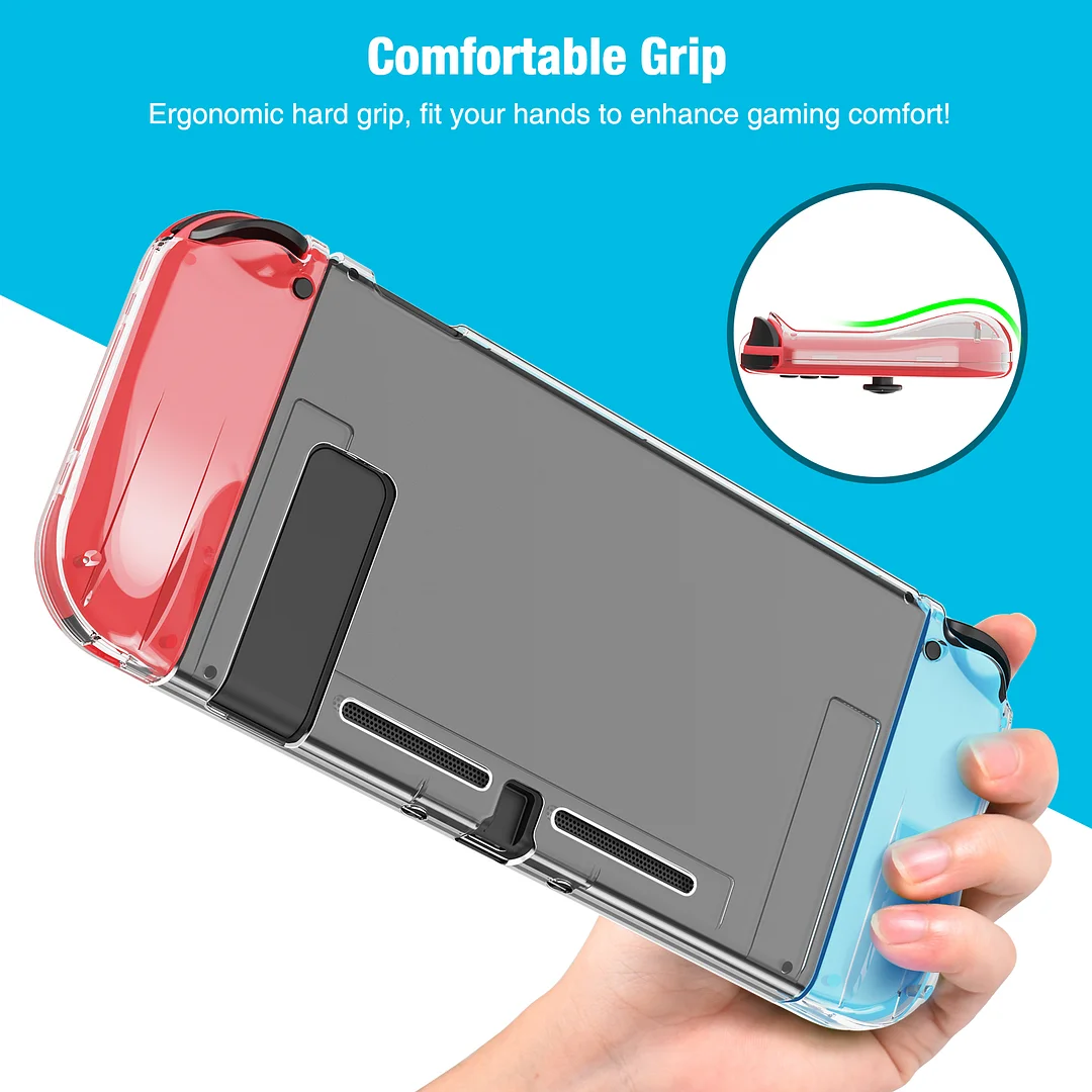 DinoFire Switch Protective Case & Tempered Glass Screen Protectors for Nintendo Switch , Crystal Clear Case for Switch