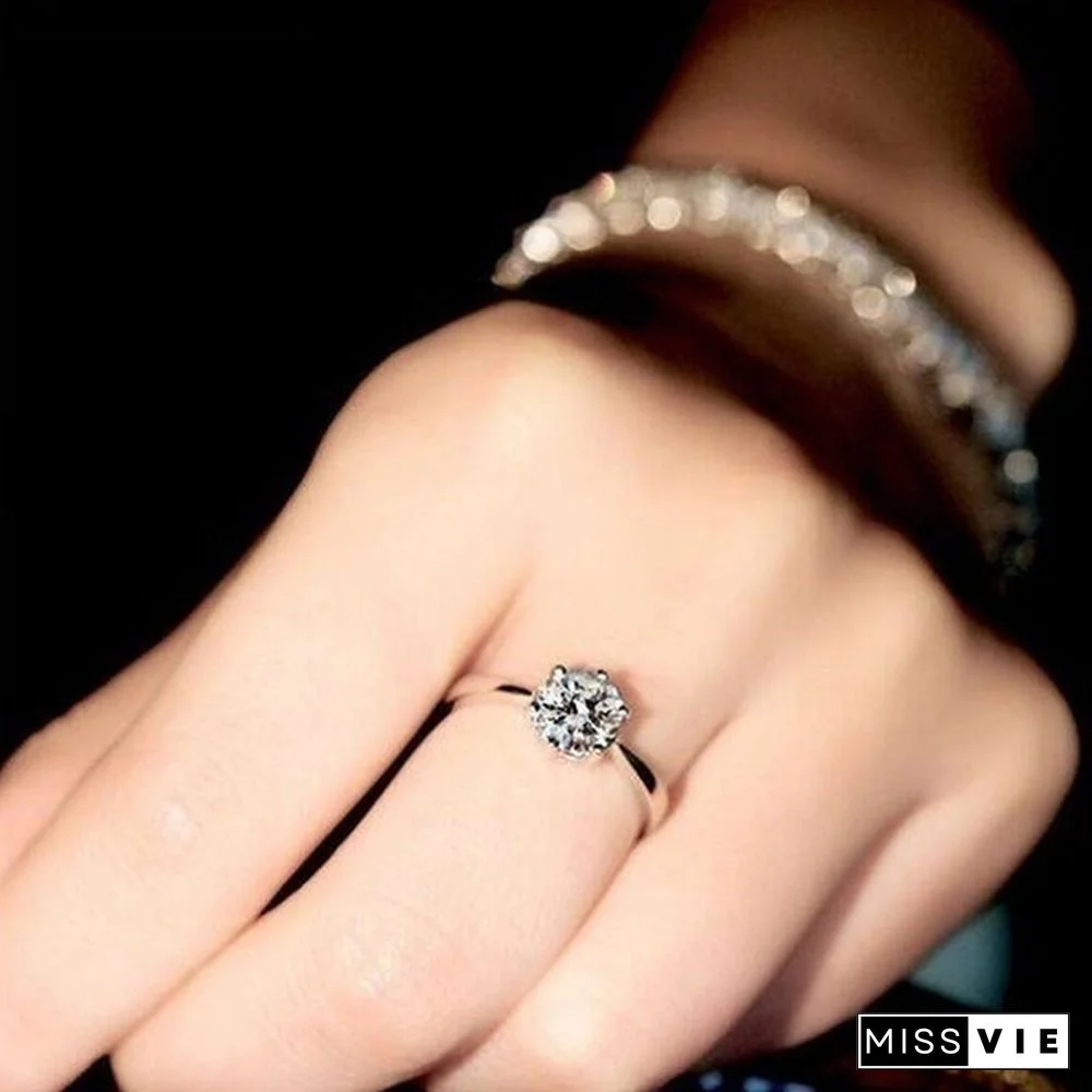 Princess 925 Silver Six Claw Ring Dainty Jewelry Round White AAA CZ Diamond Earrings Ear Studs Wedding Gifts