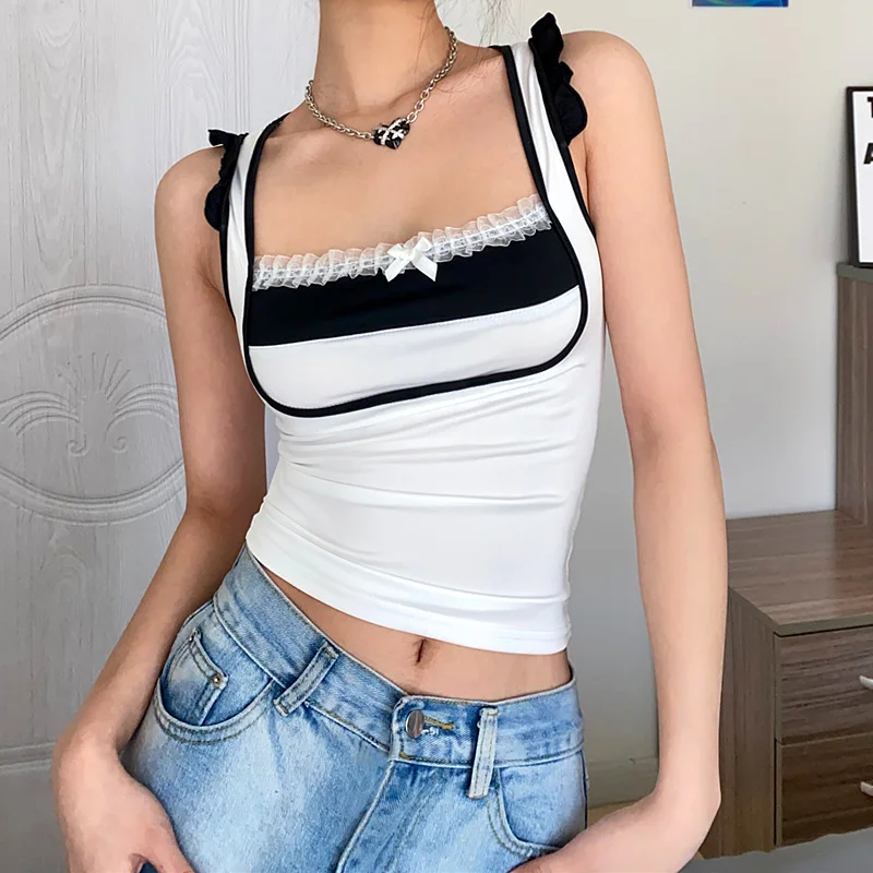 Uveng Uveng New Women's Ins Spice Lace Color Slim Slim Short Vest