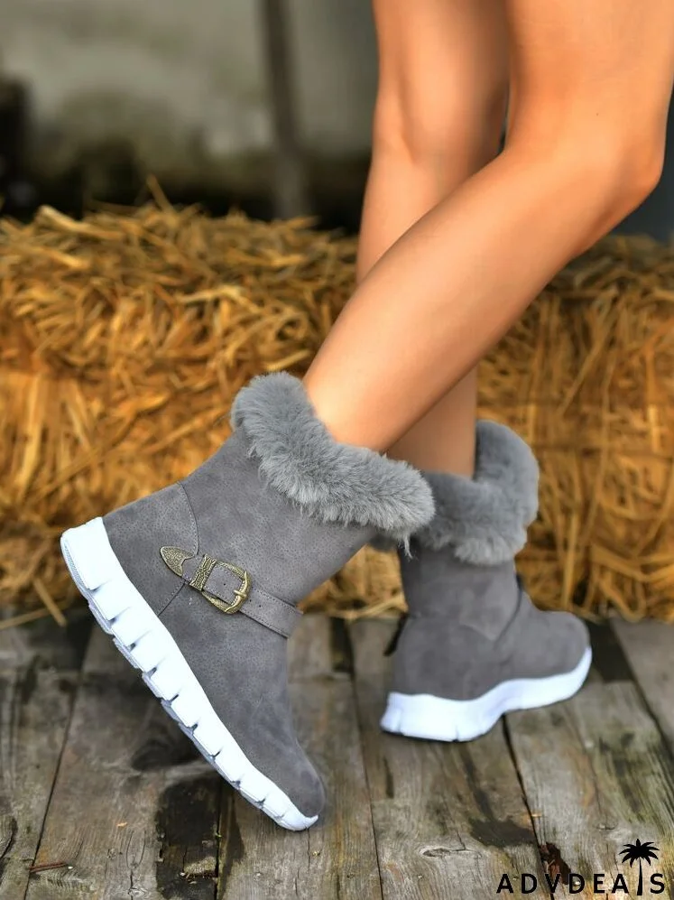 Buckle Decor Thermal Lined Faux Suede Snow Boots