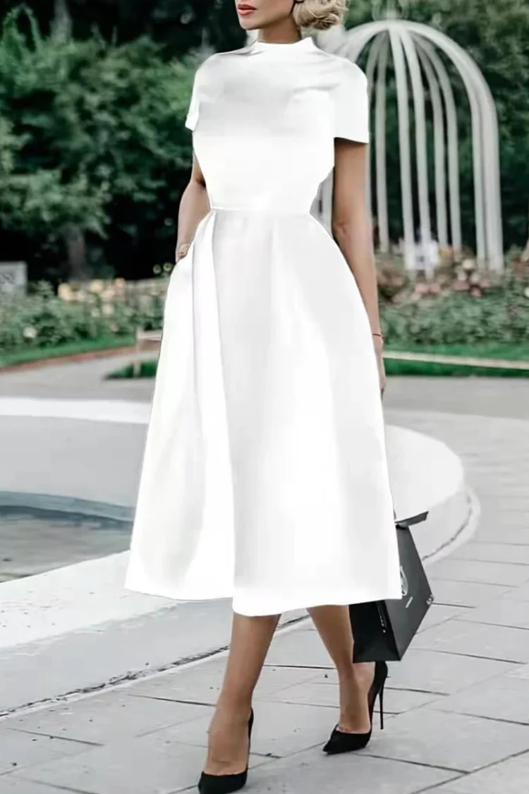 Celebrities Elegant Solid Solid Color O Neck Waist Skirt Dresses