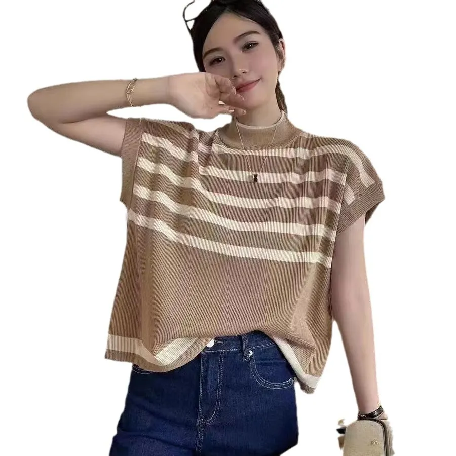 Uveng Uveng Striped Blouse Summer New Campus Style Design Small Relaxed Leisure Wind Shoulder Dress Woman