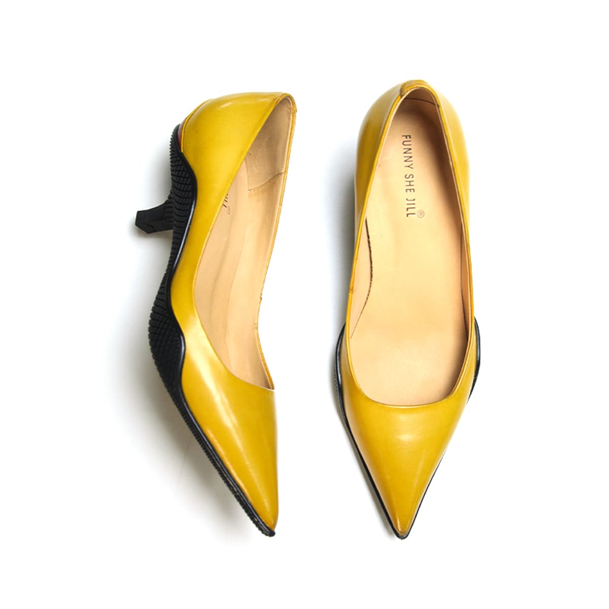 Comma Heels Pointed Toe Heels Two-Color Stitching Court Heels