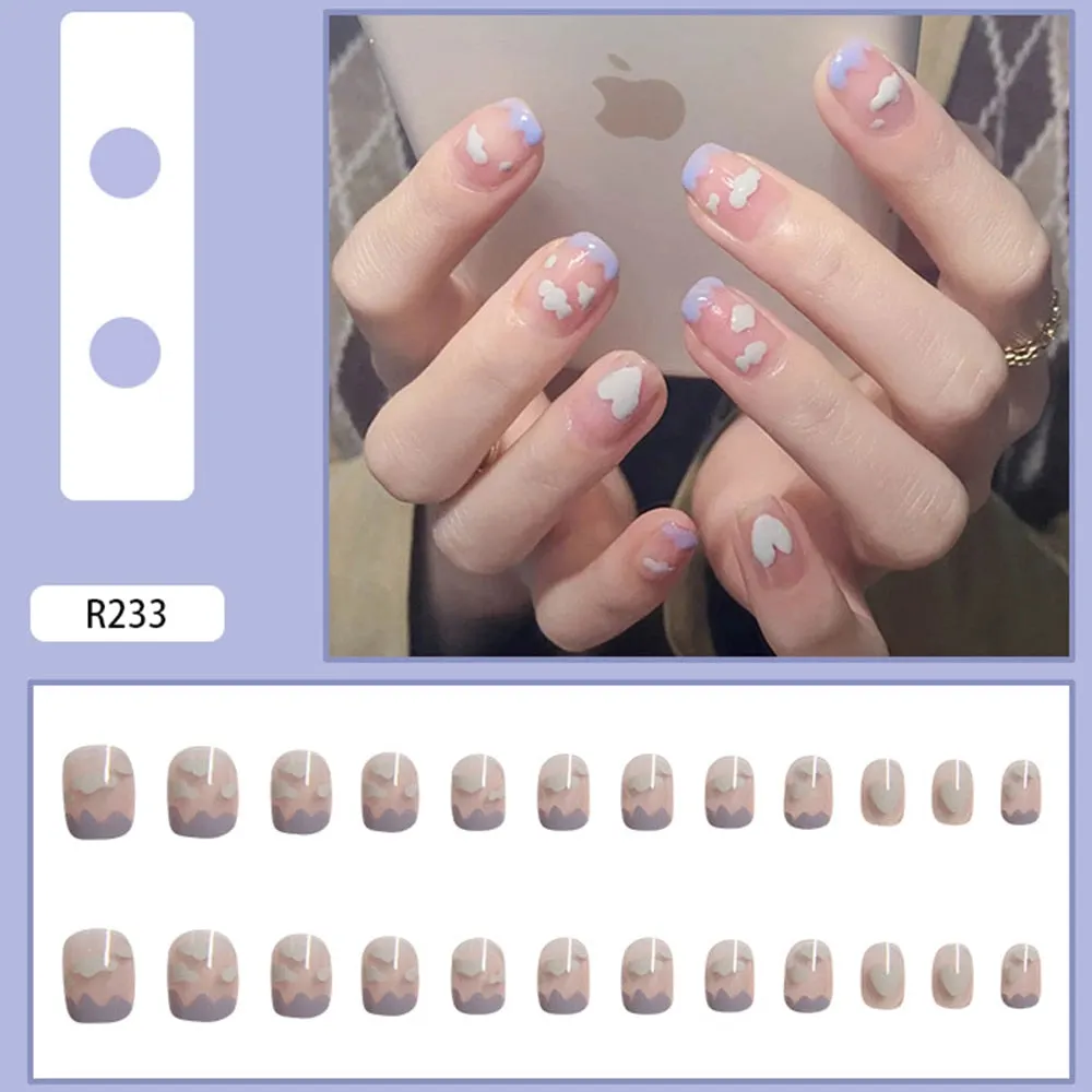 Fake Nail Patch Short Paragraph Ballet Nails Green & White color Finished Nail Piece 24PCS Glue Type nails set free shipping-Nail Inspo