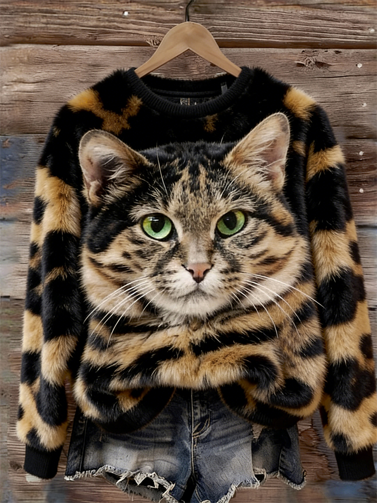 Tabby Cat & Pattern Cozy Plush Sweatshirt wearshes