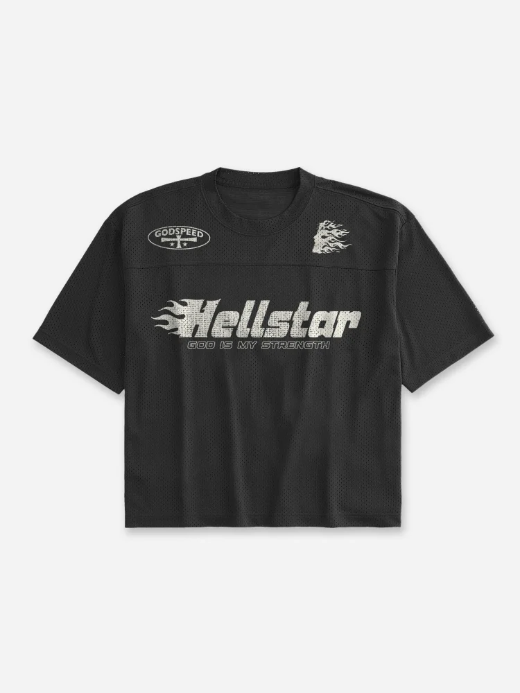 Flame Jesus Silhouette Blokecore Mesh Football Jersey T-shirt