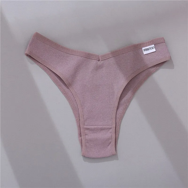 FINETOO Cotton Panties Women Solid Color Underpants M-XL Soft Briefs Girls Striped Underwear Comfortable Panties Female Lingerie
