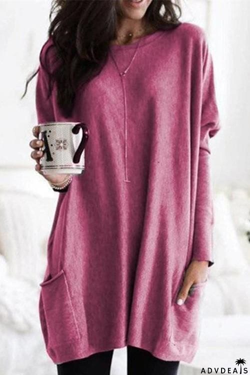Pockets Long Sleeve Loose T Shirt