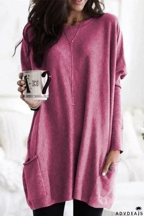 Pockets Long Sleeve Loose T Shirt