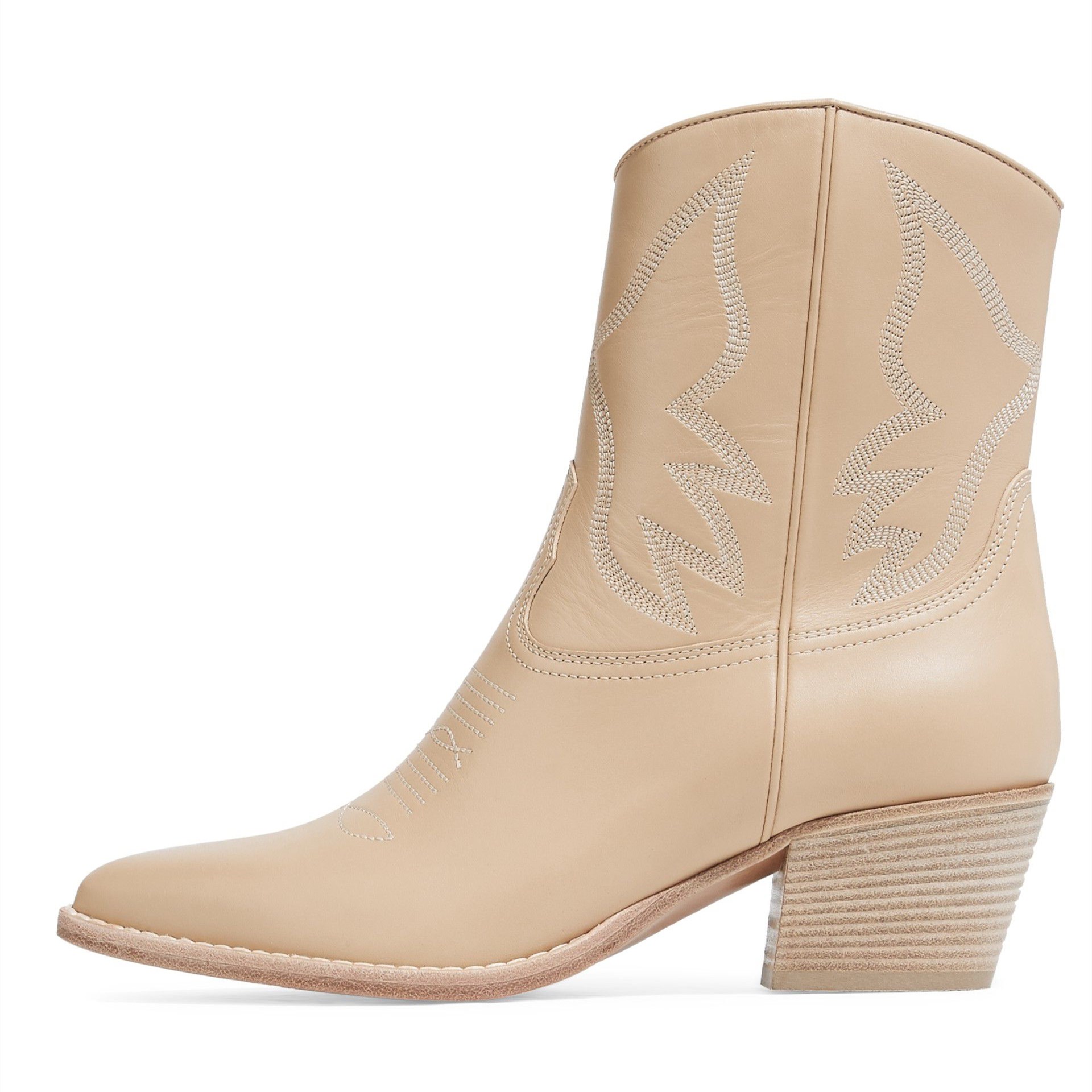 Nude Block Heels Ankle Boots Fashion Cowgirl Boots