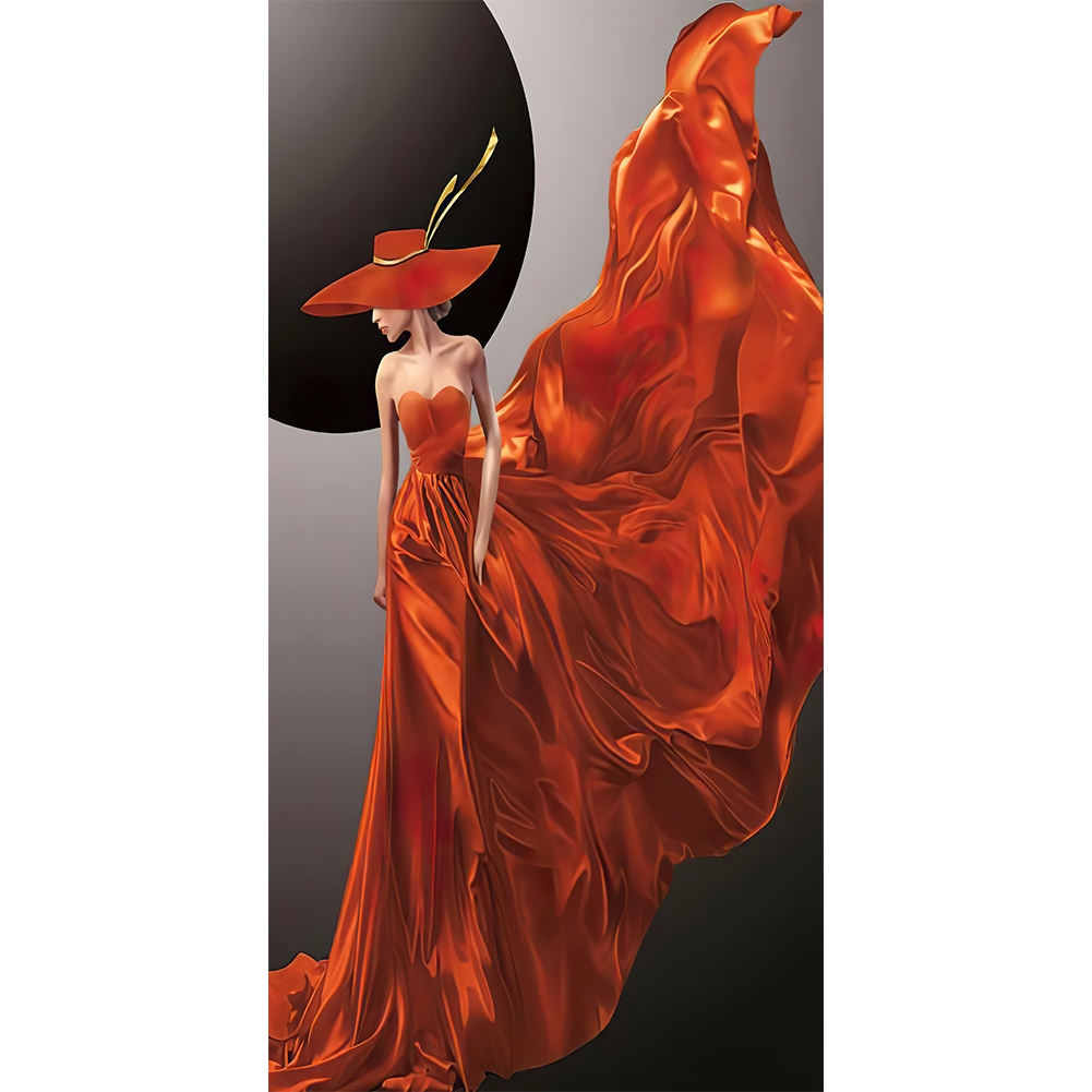 

40*80CM - Round Drill Diamond Painting - Orange Dress Women, 501 Original