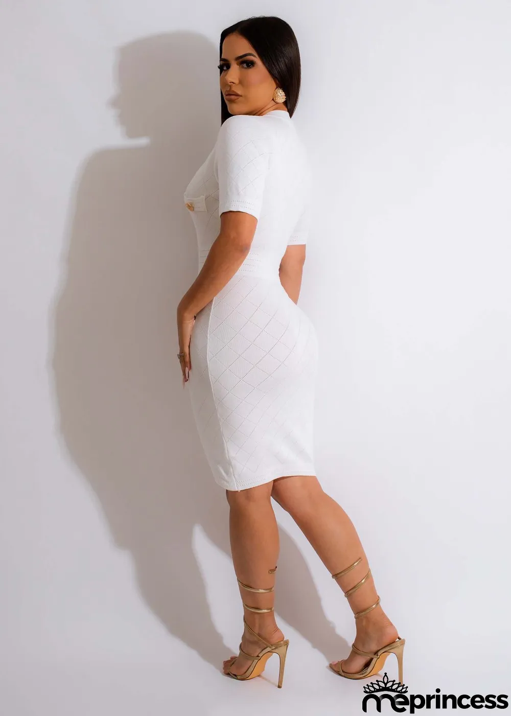 Solid Color V Neck Knits Midi Dress