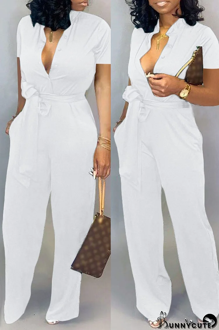 White Fashion Casual Solid Patchwork Half A Turtleneck Regular Jumpsuits