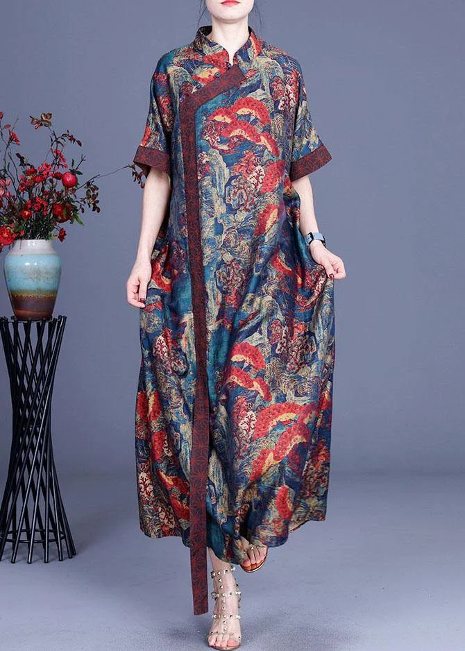 Print Retro Oriental Patchwork Summer Silk Dress