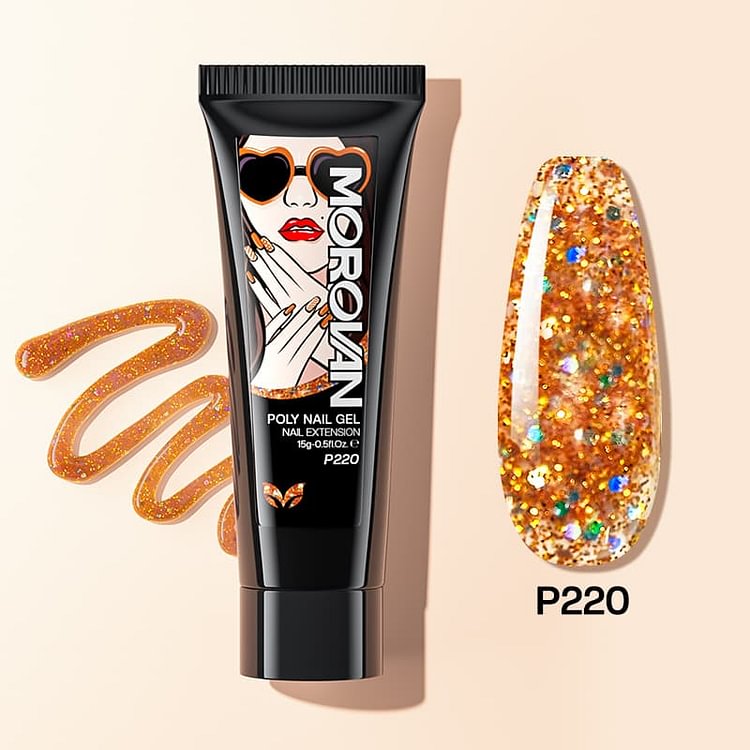 Amber Yellow Glitter Poly Nail Gel