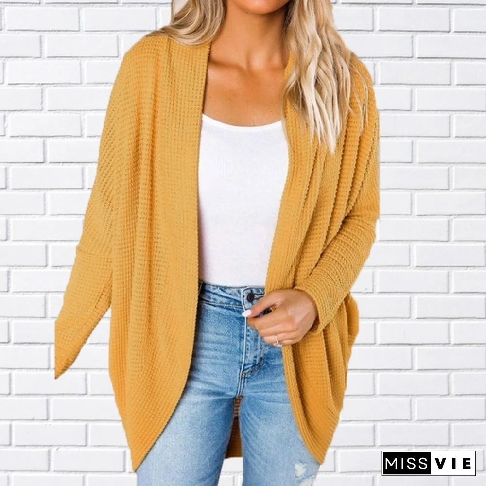 Women Loose Casual Long Sleeve Pure Color Plus Size V Neck Coat Autumn Cardigan Sweater Coat Plus Size XS-8XL