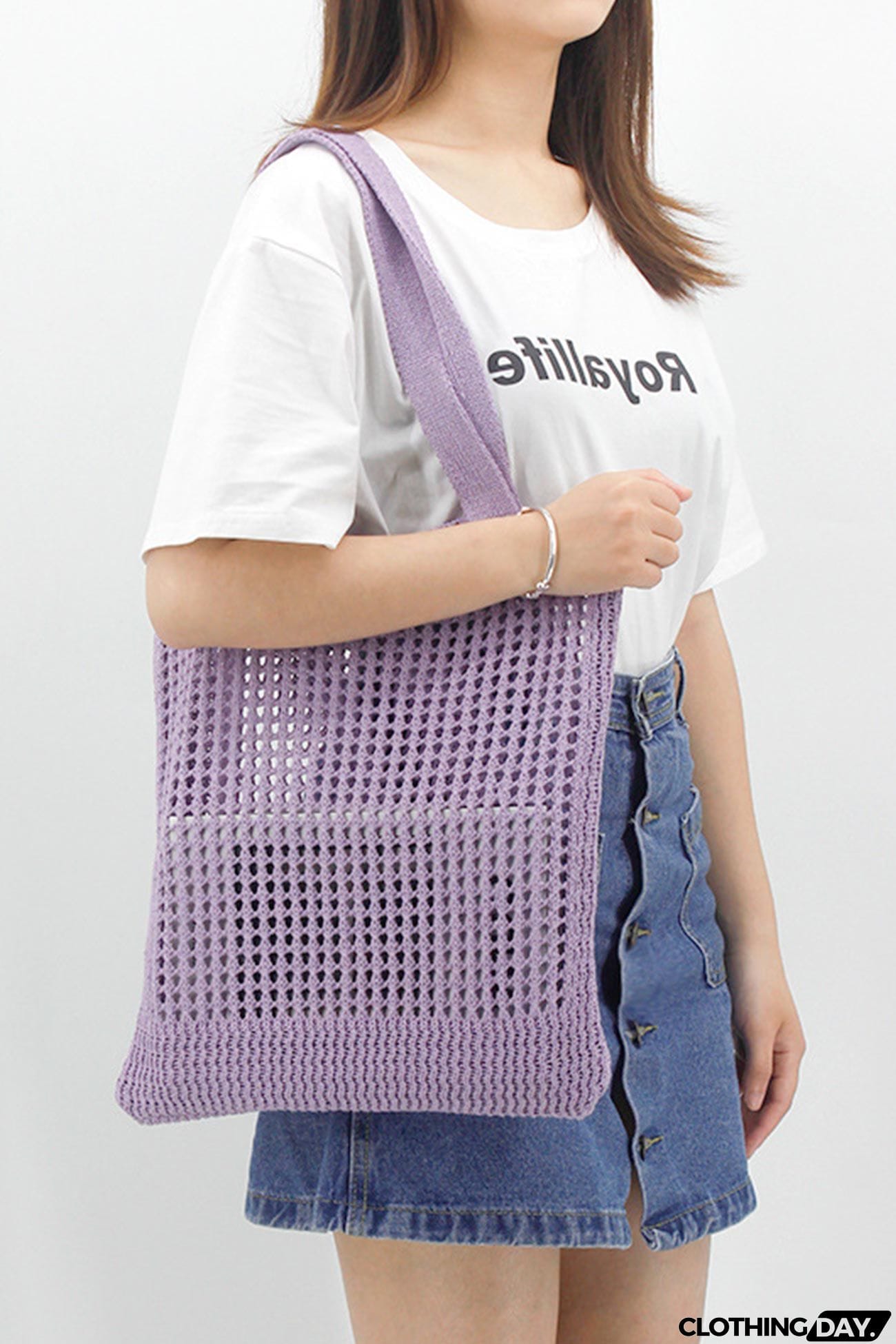 Solid Hollow-out Crochet Tote Bag