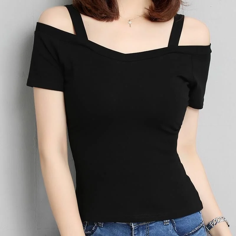 Brownm Brownm Summer Korean Version Of Off-Shoulder Short-Sleeve T-Shirt Women's Off-Shoulder Sexy Slim Student Jacket