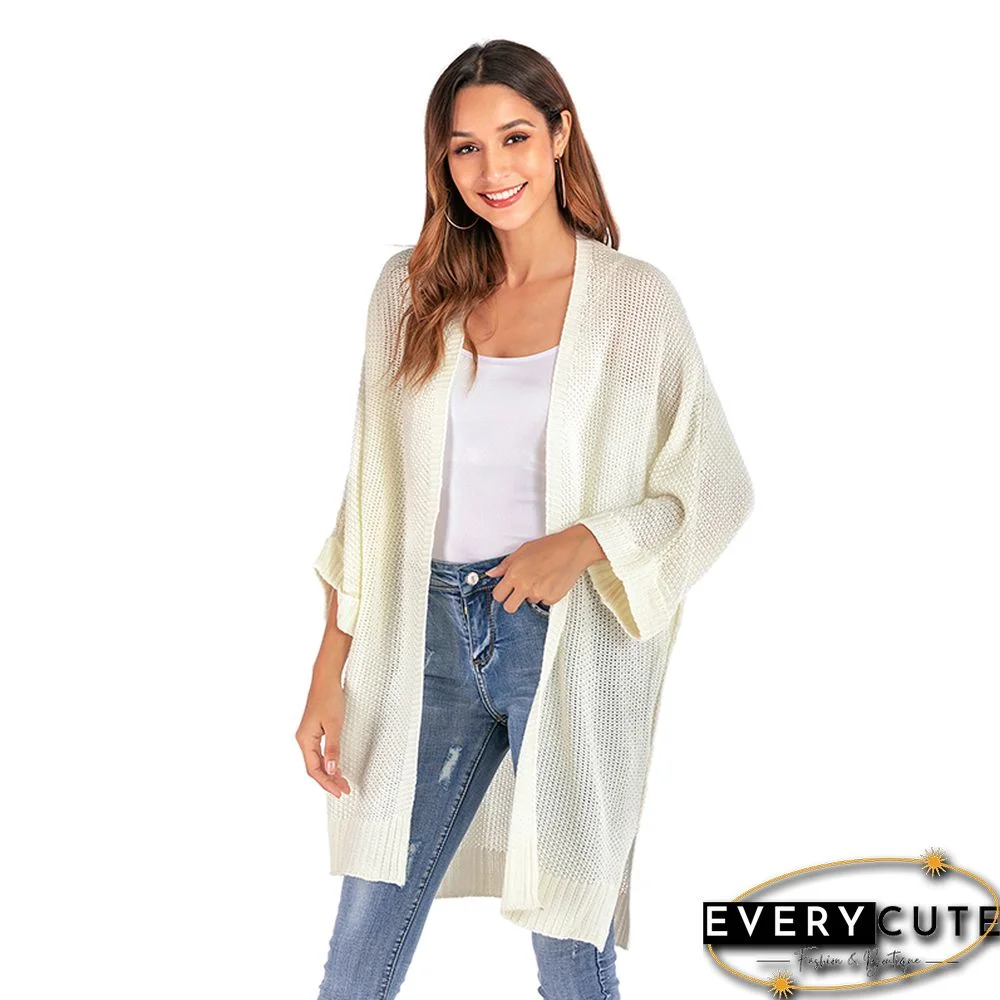 White Long Sleeve Loose Style Cardigan