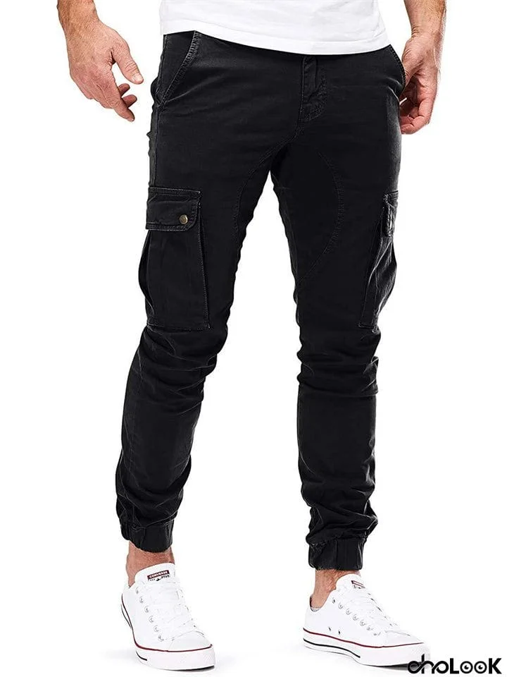 Men's Sports Jogger Ankle Tied Multi Pockets Slim Fit Cargo Pants