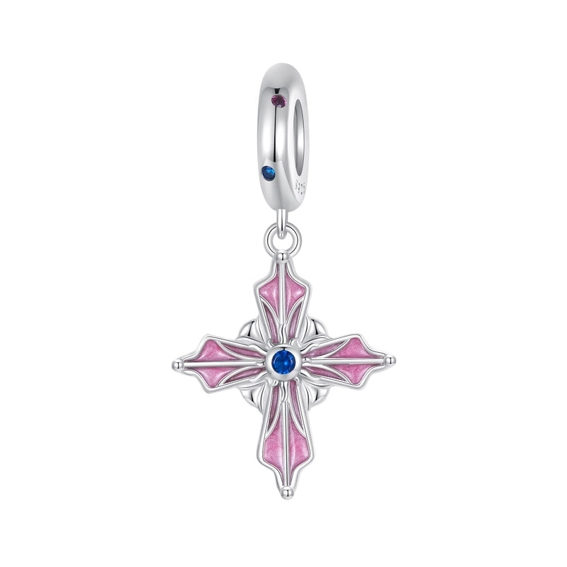 Aifule Artistic Vintage Pink Cross Pendant S925 Sterling Silver Personalized Beaded Loose Beads DIY Ornament