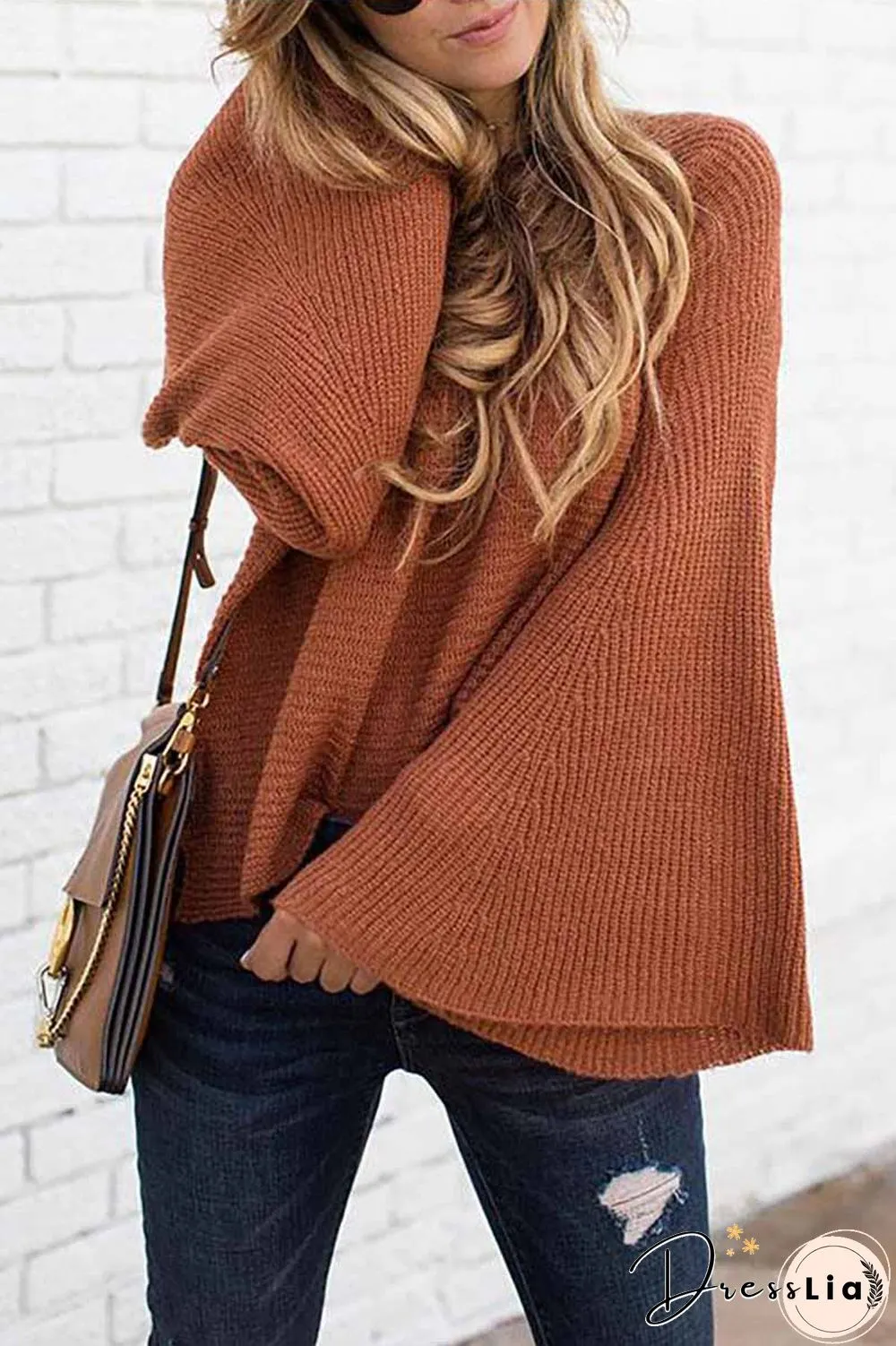 Fashion Wide Sleeve Knitted Sweater