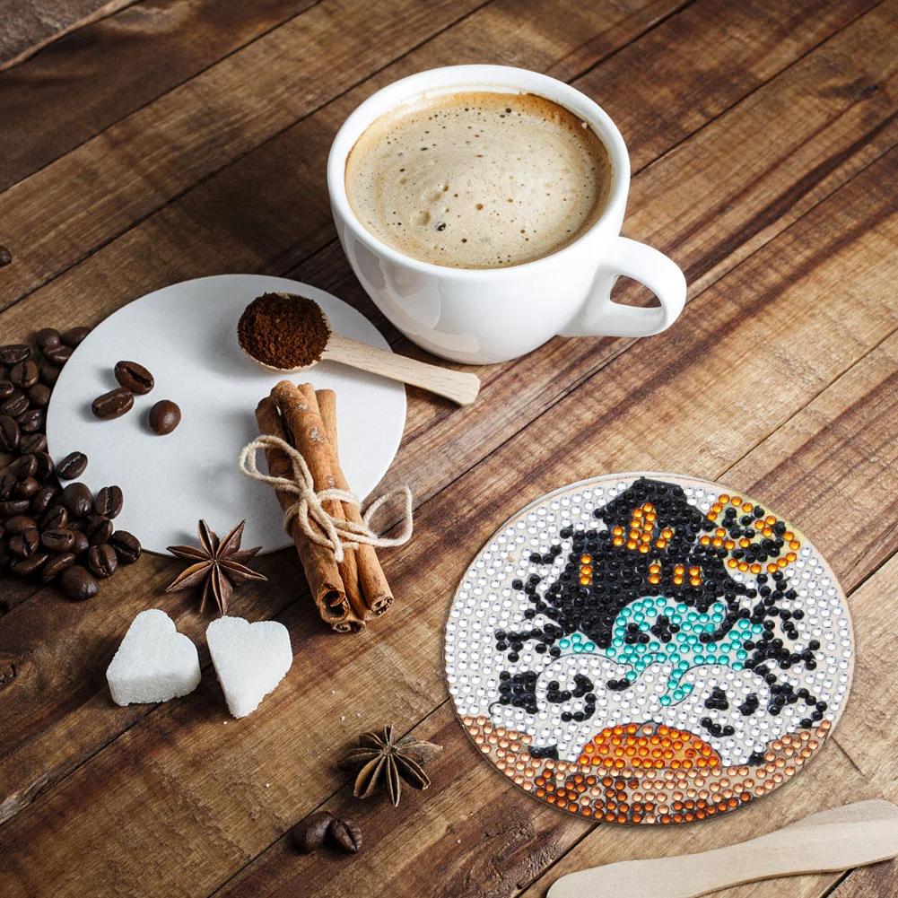 6pcs DIY Diamond with Rack Halloween Drink Cup Pad for Home Office Decor
