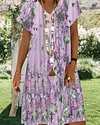 Summer Women Floral Casual Dress Plus Size Short Sleeve V Neck Elegant Dresses For Women Clothing