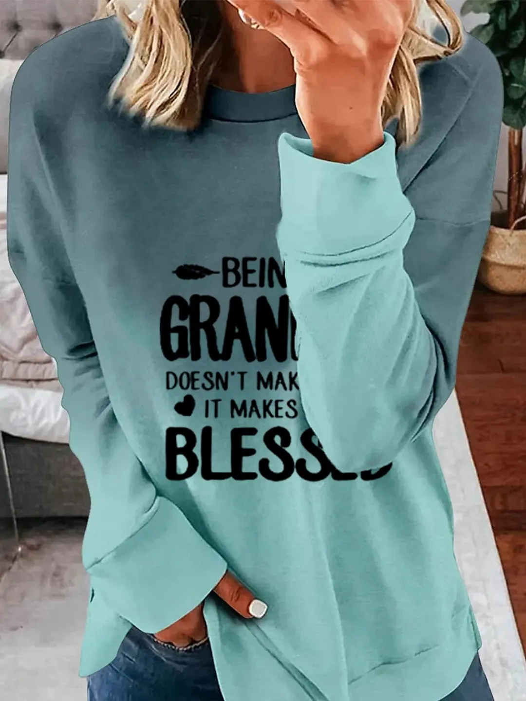 Casual Long Sleeve Round Neck Printed Top Tunic Sweatshirt