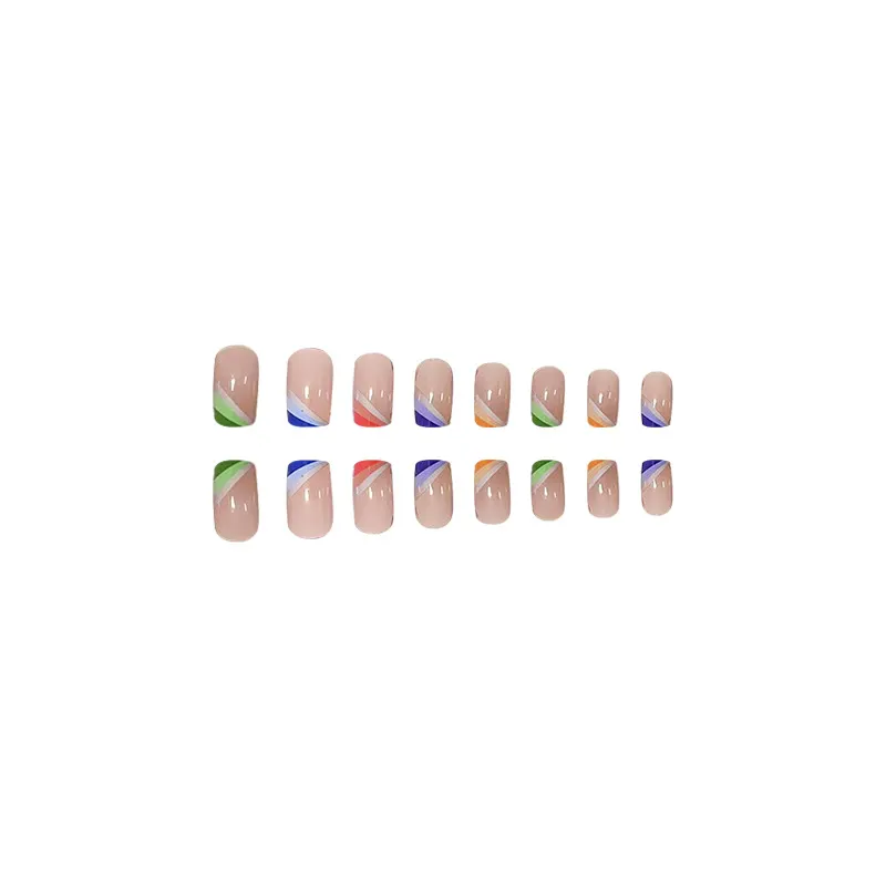 Churchf Through The European Square Gradual Fresh And Natural Wear A Colorful French Nail Chip Fake Nail Removable