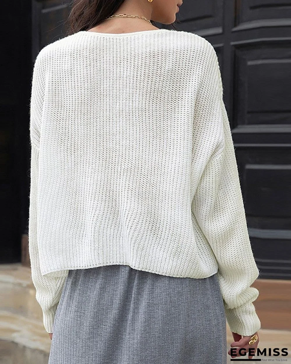 Braided Knit Long Sleeve Casual Sweater | EGEMISS