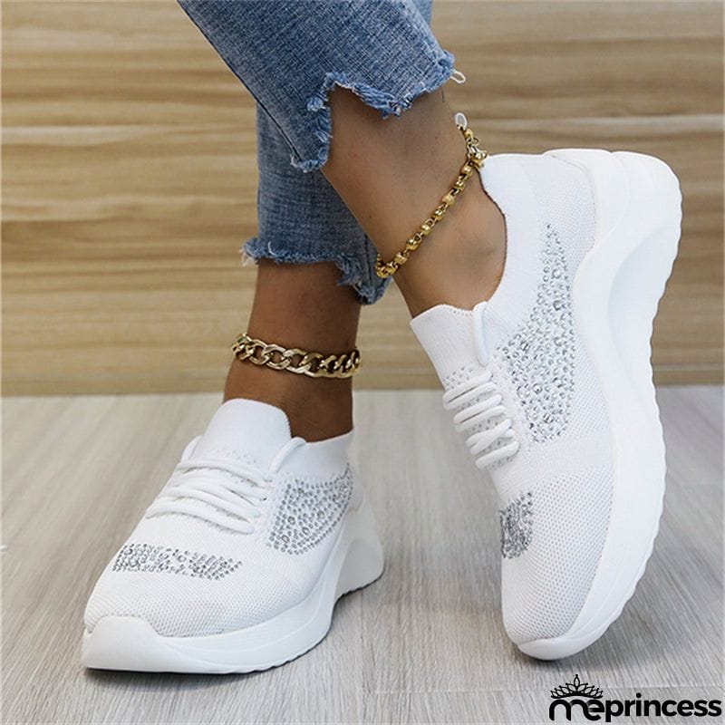 Lady Summer Trendy Solid Color Rhinestone Walking Sneakers
