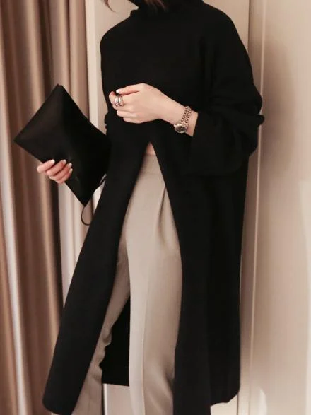 Simple Sweater With High Split Design-Allyzone-Allyzone