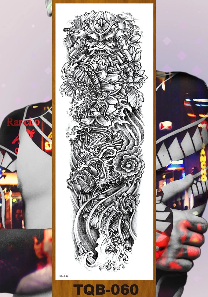 Full Flower Arm Temporary Tattoo Sticker Man Woman Girl Body Sexy Fake Tatoo Pterodactyl Bodhisattva Monkey King Phoenix Nirvana