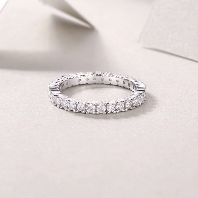 White Gold Plated 925 Sterling Silver Moissanite Round Rings GRA Certificate