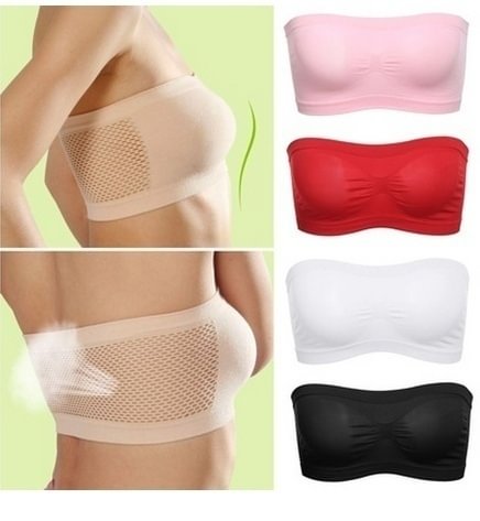 Women Basic Stretch Layer Strapless Seamless Solid Cropped Tube Top Bra Bandeau Underwear - Life is Beautiful for You - SheChoic