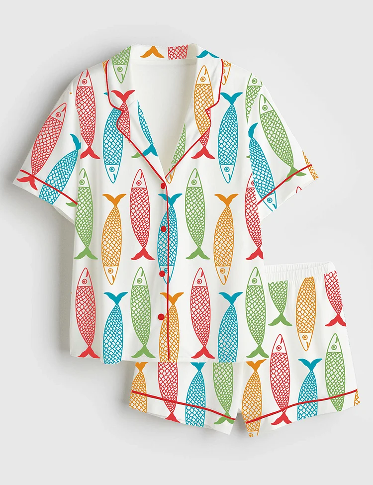 Women's Golfo de M&eacute;xico 1550 Sardine Gulf Of Mexico Short Sleeve Satin Pajama Set