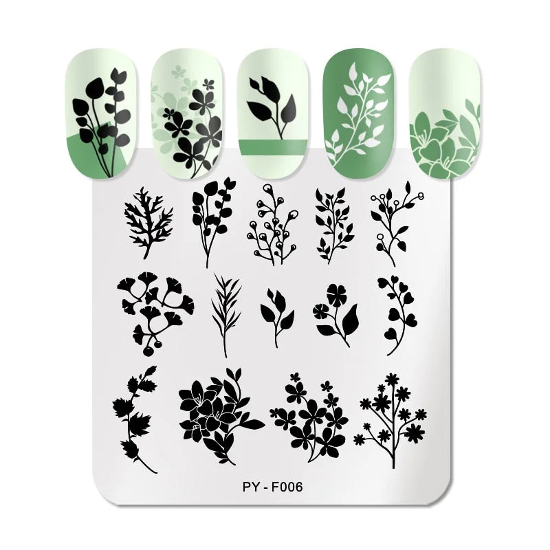 PICT YOU Rectangle Stamping Plates Rose Flower Series Image Design Stamp Stainless Steel Nail Art Design Template Tools J002-Nail Inspo