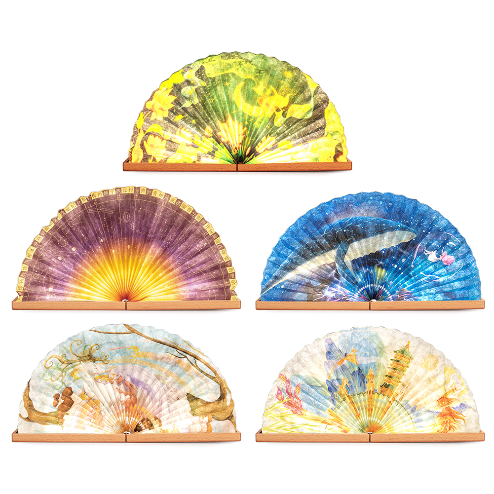 

LED Chinese Paper Fan Shape Lamp Foldable Bedside Book Night Light Gift USB, Lotus fan lamp, 501 Original