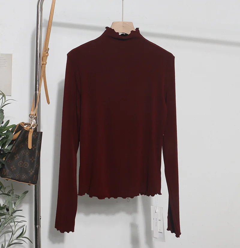 Brownm Half High-Necked Bottomed Shirt Women's Autumn And Winter New Bow Embroidery Inside The Top Of The Jacket T-Shirt 3187