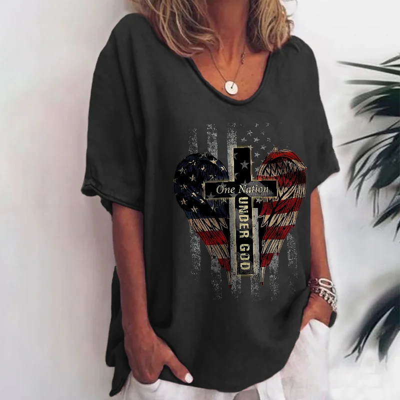 One Nation Under God Flag Printed Graphic Tees Designer