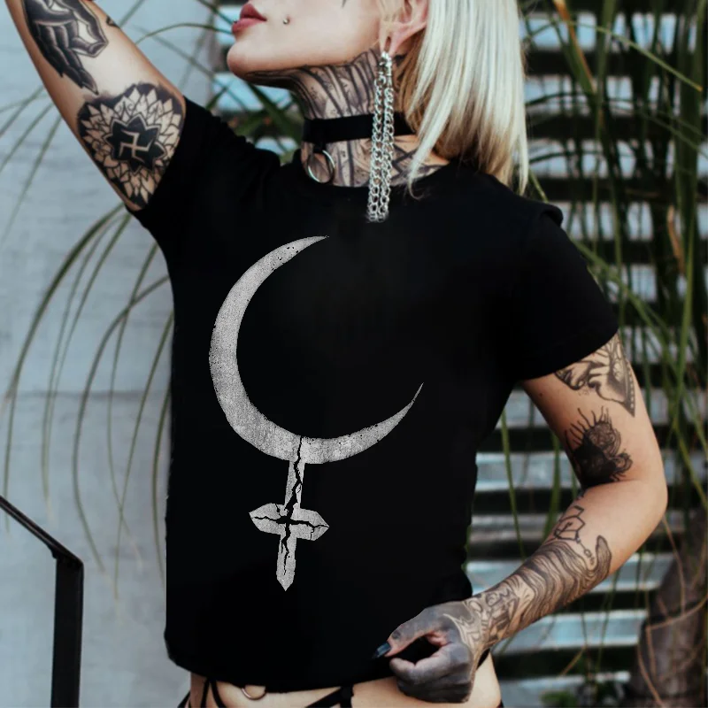 Goth Moon Printed Women's T-shirt -  