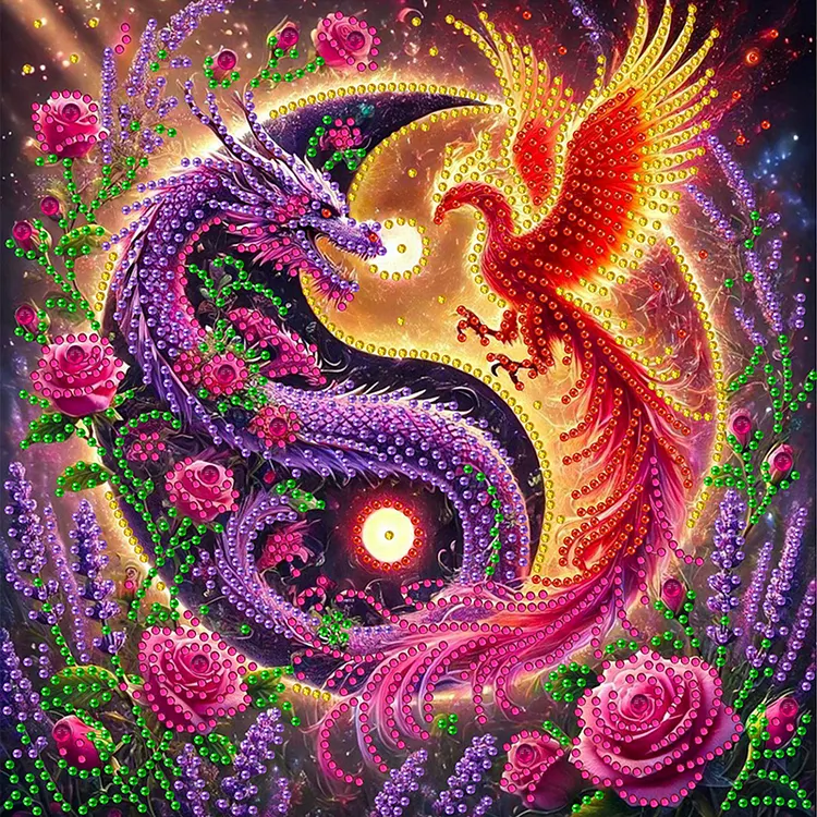 Yin Yang Bagua Dragon & Phoenix 30*30cm(canvas) Special Shaped Drill Diamond Painting gbfke