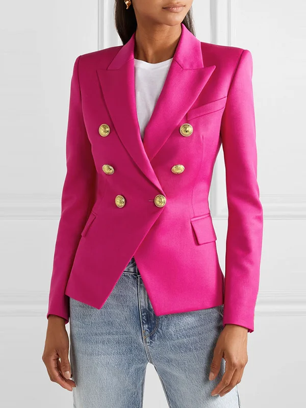 Buttoned Long Sleeves Notched Collar Outerwear Blazer