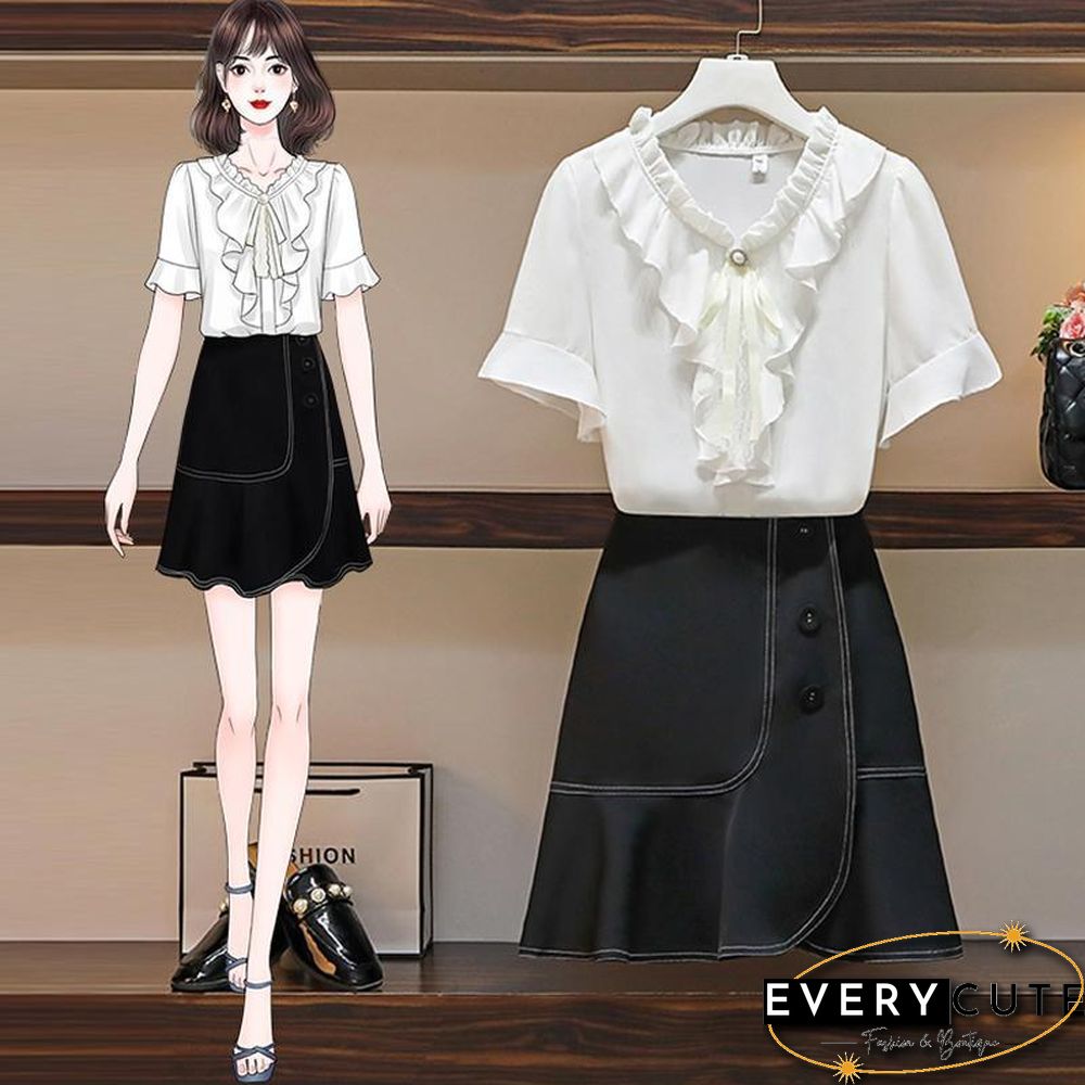 Chiffon Tee+Solid Color Skirt P10788