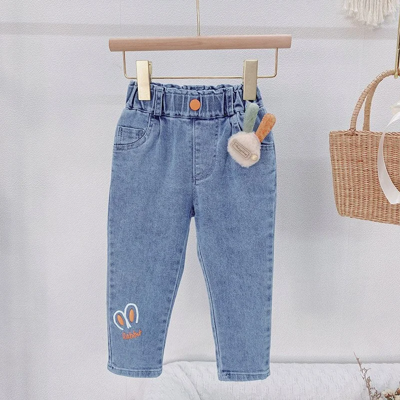 Cute Toddler Cartoon Pattern Denim Pants Spring Children Jeans for Kids Autumn 4 6 8 Year Girls Cowboy Trousers Infant Long Pant