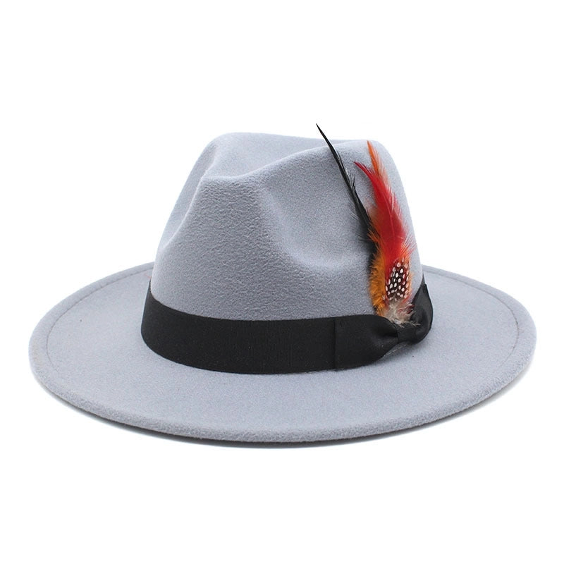 Bow Feather Top Hat Autumn And Winter Big Brim Hat Fashionable Men’s And Women’s Cashmere Felt Hat Style New Hats