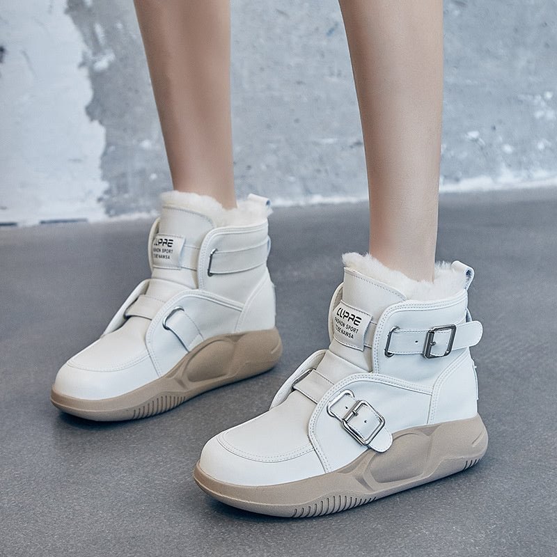 Fashion Letter Belt Buckle Long Plush Animal Martin Boots Shoes