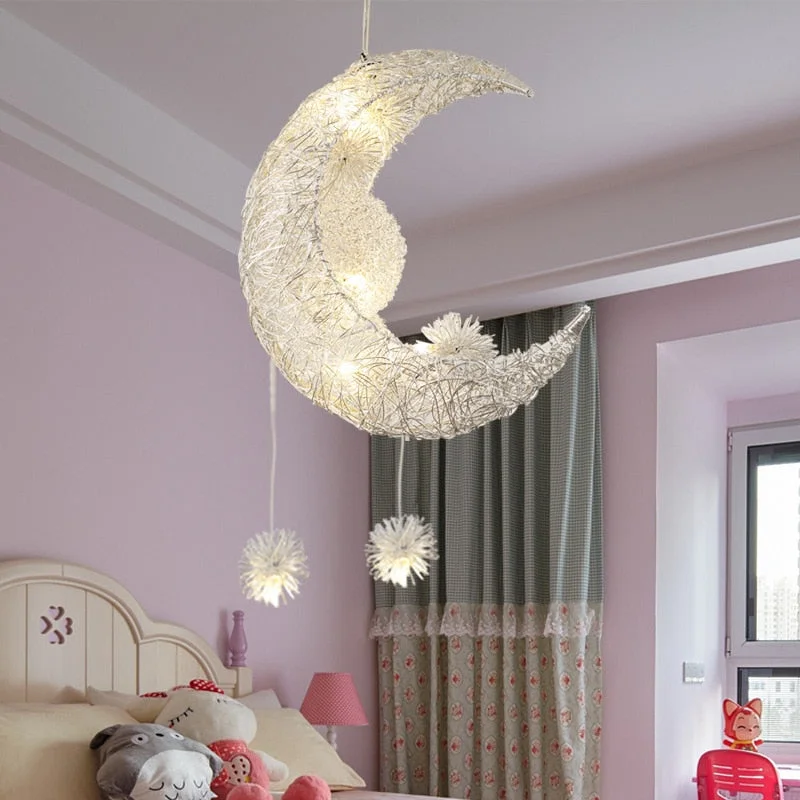 Creative personality restaurant bar balcony bedroom simple children's room warm aluminum wire star moon chandelier